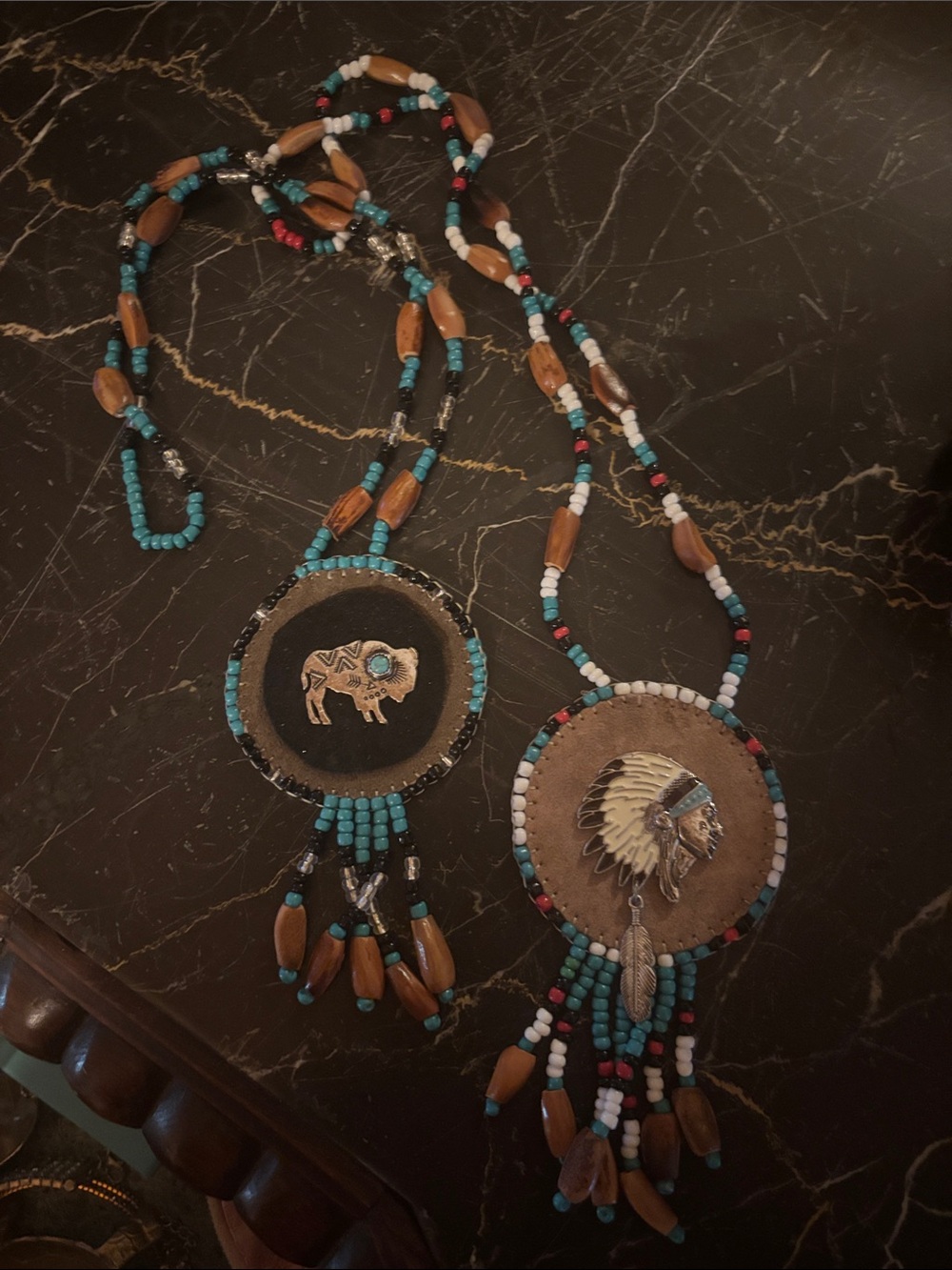 Turquoise & Brown Beaded Native-Inspired Pendant Necklace